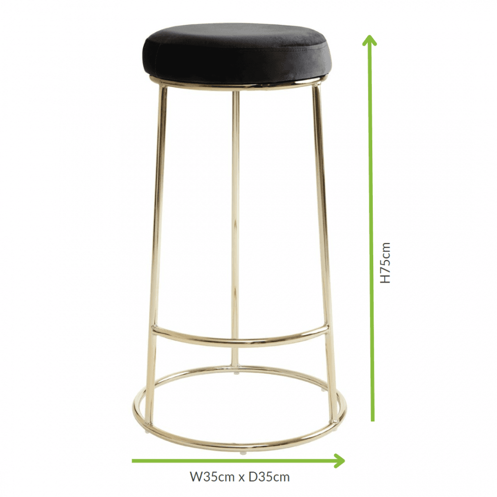 Luxe Black Velvet Barstool With Gold Metal Legs