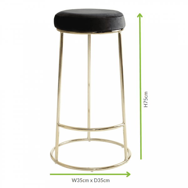 Luxe Black Velvet Barstool With Gold Metal Legs