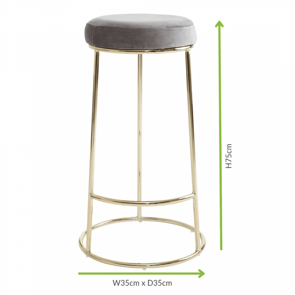 Luxe Grey Velvet Barstool With Gold Metal Legs