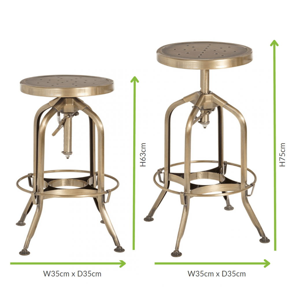 Industrial Gold Brass Metal Adjustable Barstool