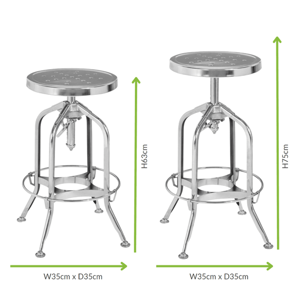 Industrial Silver Chrome Metal Adjustable Barstool