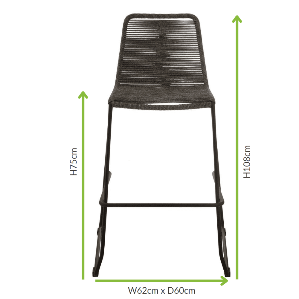 Grey Natural Rope Barstool With Black Iron Legs