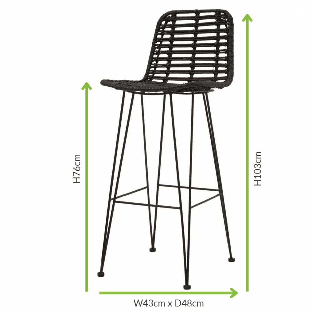 Black Natural Rattan Barstool With Black Metal Legs