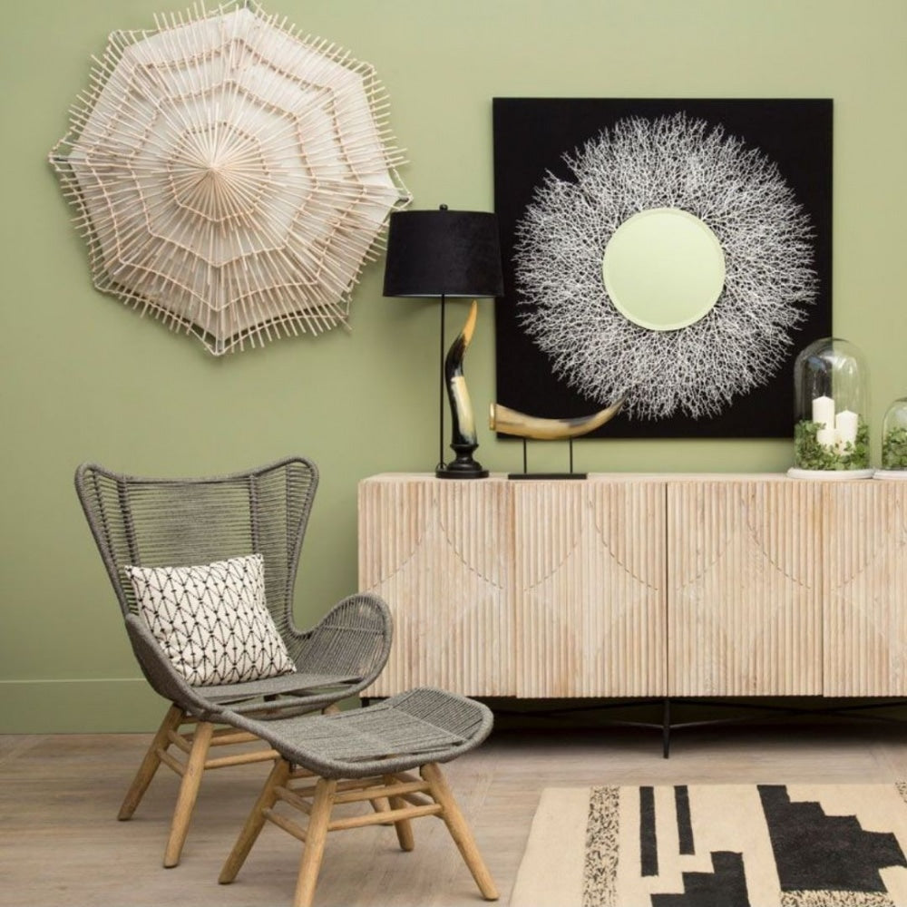 Grey Natural Rope Lounge Chair And Footstool Set With Light Wood Legs