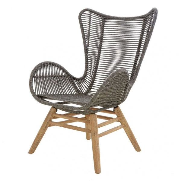 Grey Natural Rope Lounge Chair And Footstool Set With Light Wood Legs