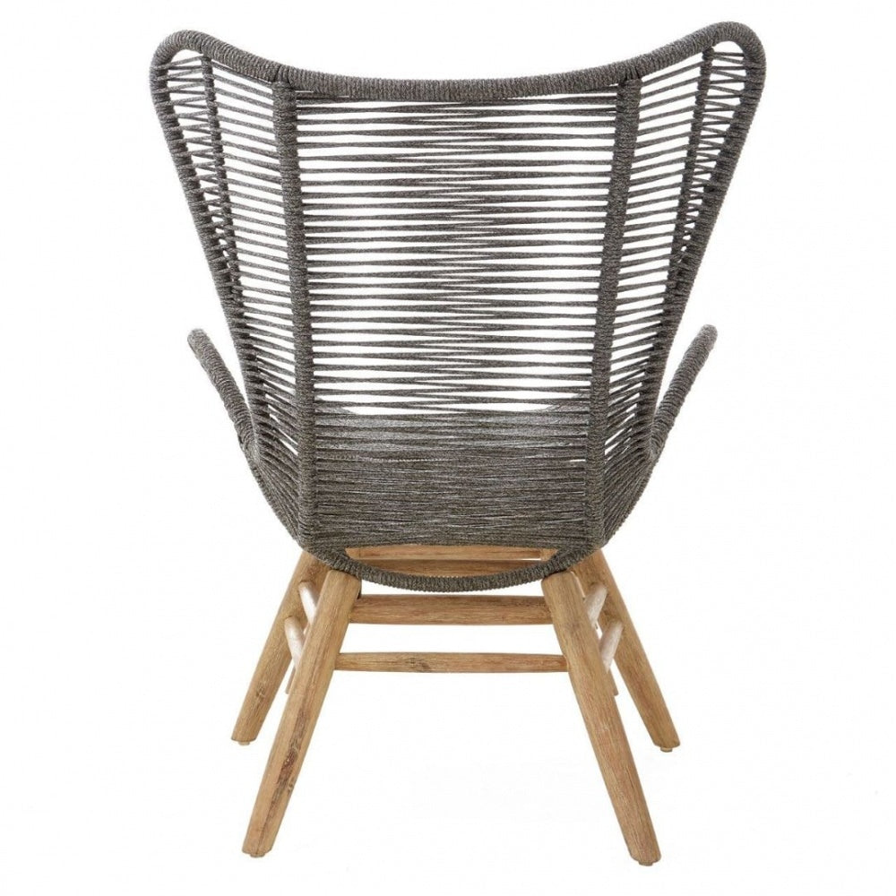 Grey Natural Rope Lounge Chair And Footstool Set With Light Wood Legs