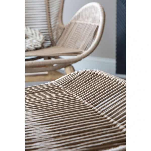 Brown Natural Rope Lounge Chair And Footstool Set With Light Wood Legs