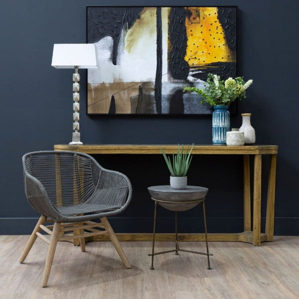 Grey Natural Rope Armchair With Light Wood Legs