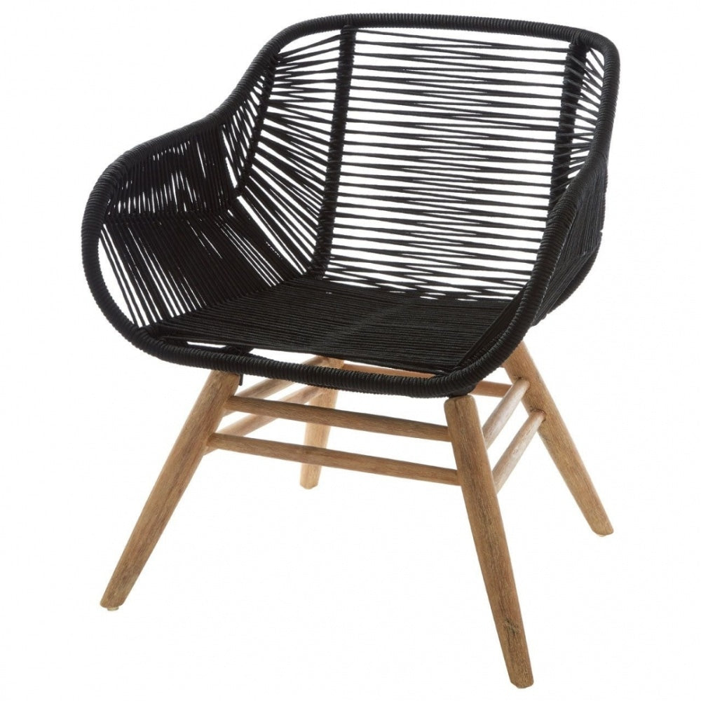 Black Natural Rope Armchair With Light Wood Legs