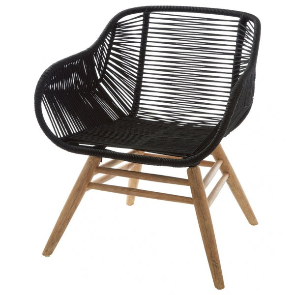 Black Natural Rope Armchair With Light Wood Legs