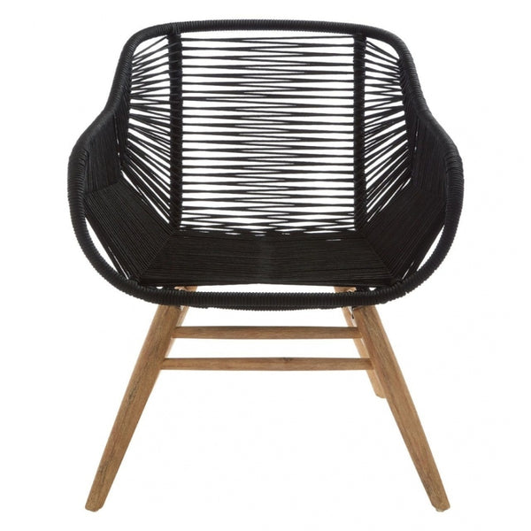 Black Natural Rope Armchair With Light Wood Legs