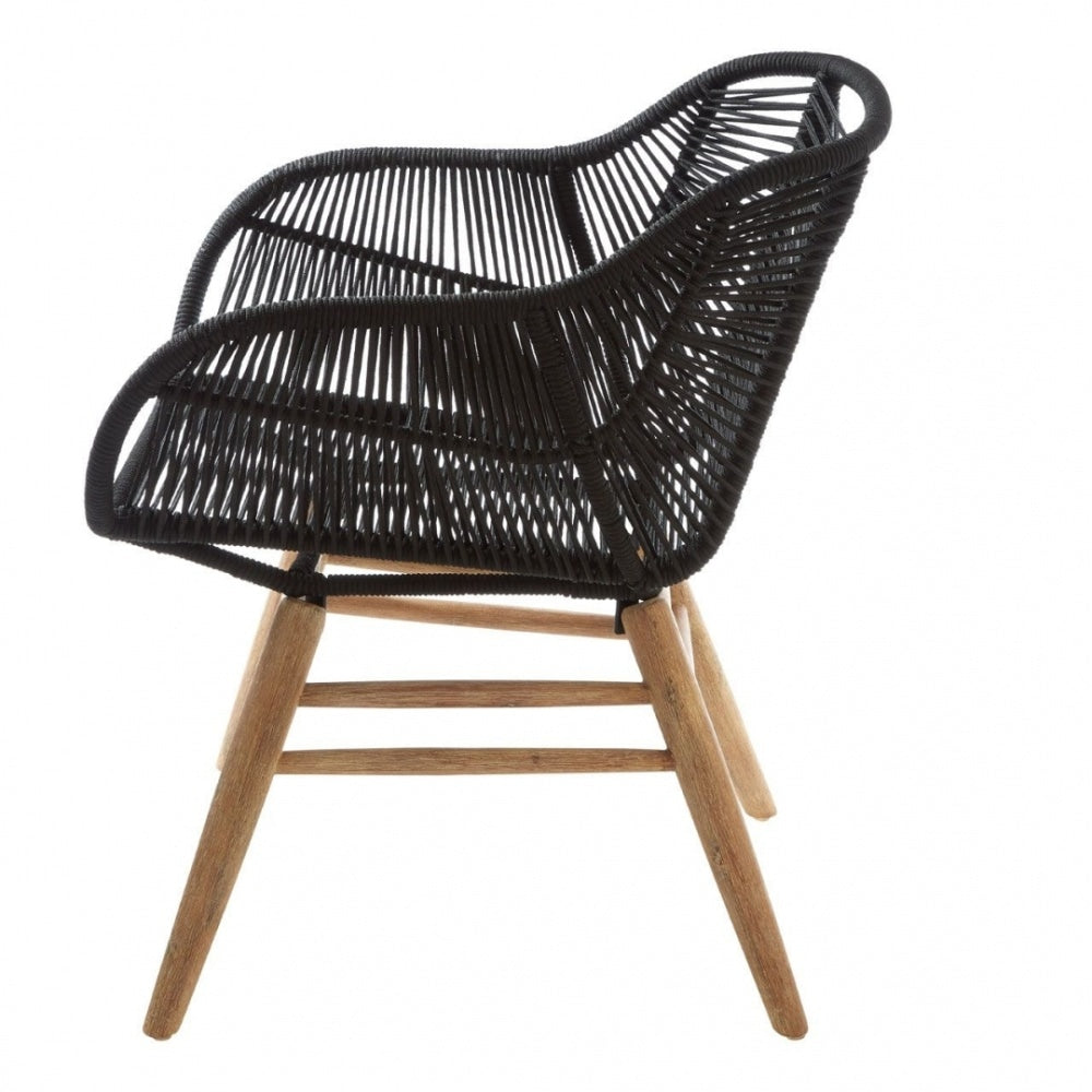Black Natural Rope Armchair With Light Wood Legs