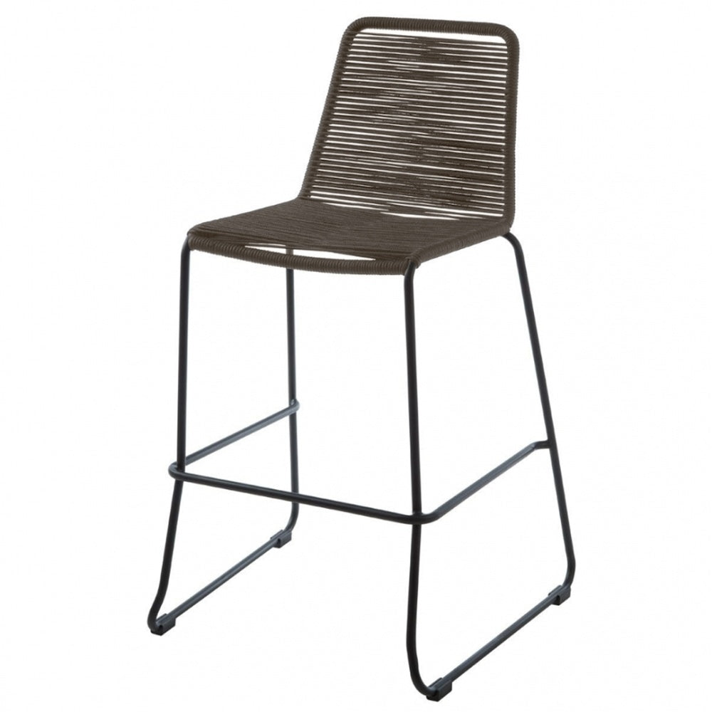Grey Natural Rope Barstool With Black Iron Legs