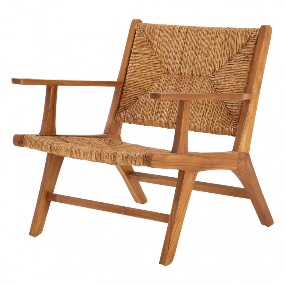 Natural Rattan And Teak Wood Reclined Armchair