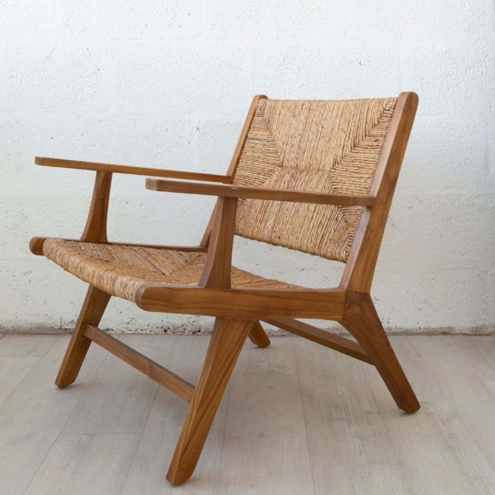 Natural Rattan And Teak Wood Reclined Armchair