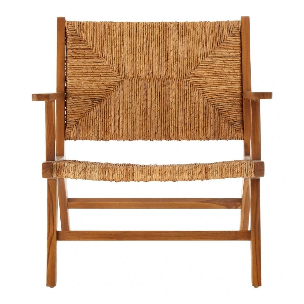 Natural Rattan And Teak Wood Reclined Armchair
