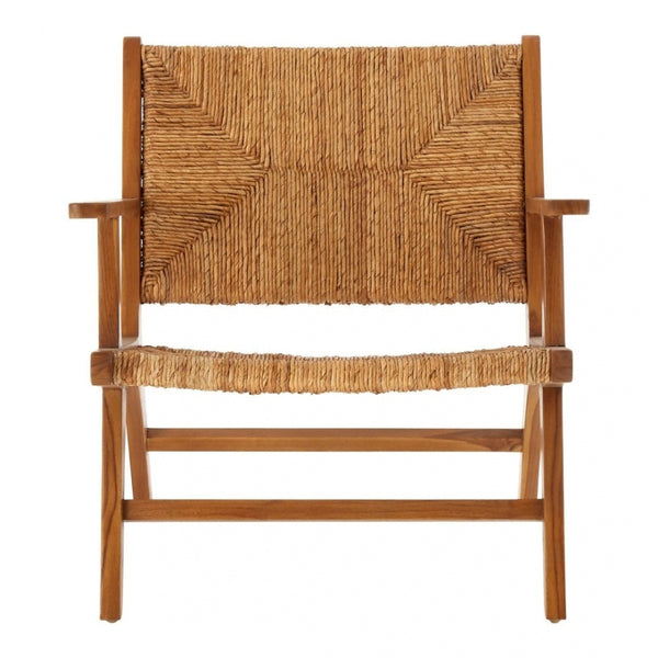 Natural Rattan And Teak Wood Reclined Armchair