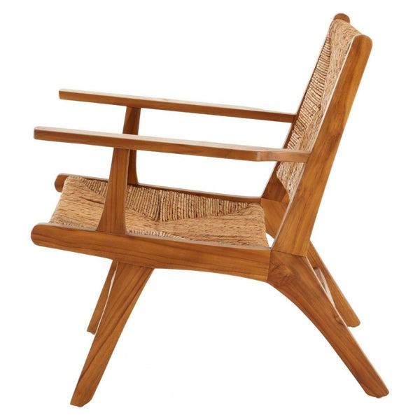 Natural Rattan And Teak Wood Reclined Armchair