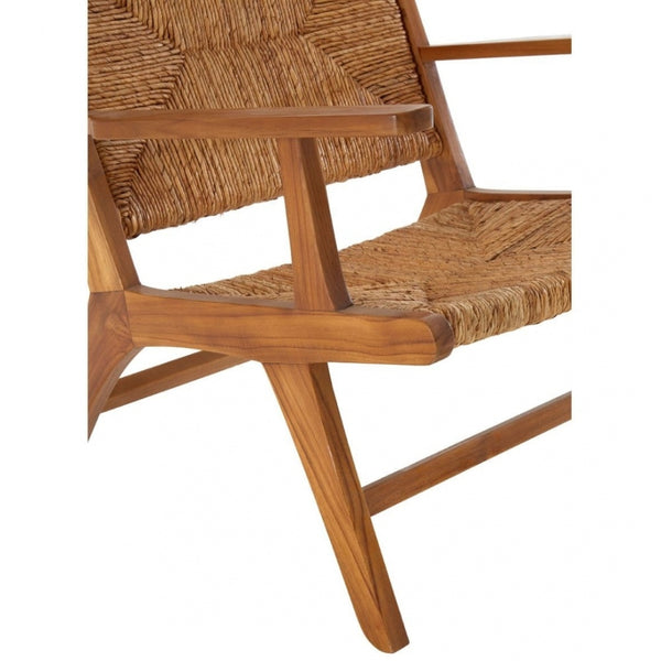 Natural Rattan And Teak Wood Reclined Armchair