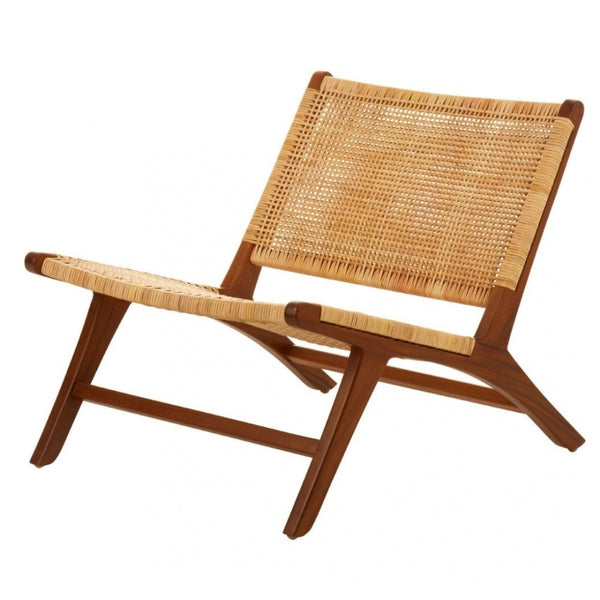 Natural Rattan And Teak Wood Reclined Lounge Chair