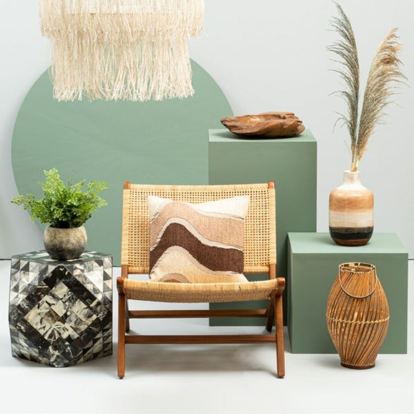 Natural Rattan And Teak Wood Reclined Lounge Chair