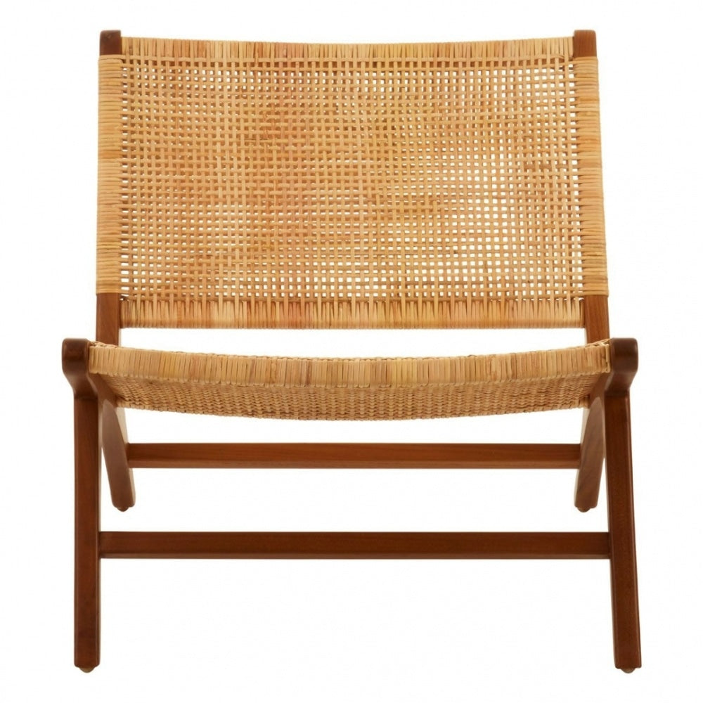 Natural Rattan And Teak Wood Reclined Lounge Chair