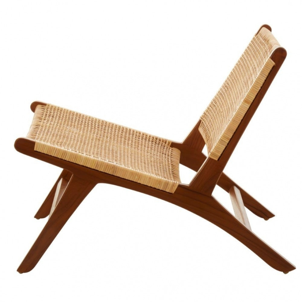 Natural Rattan And Teak Wood Reclined Lounge Chair