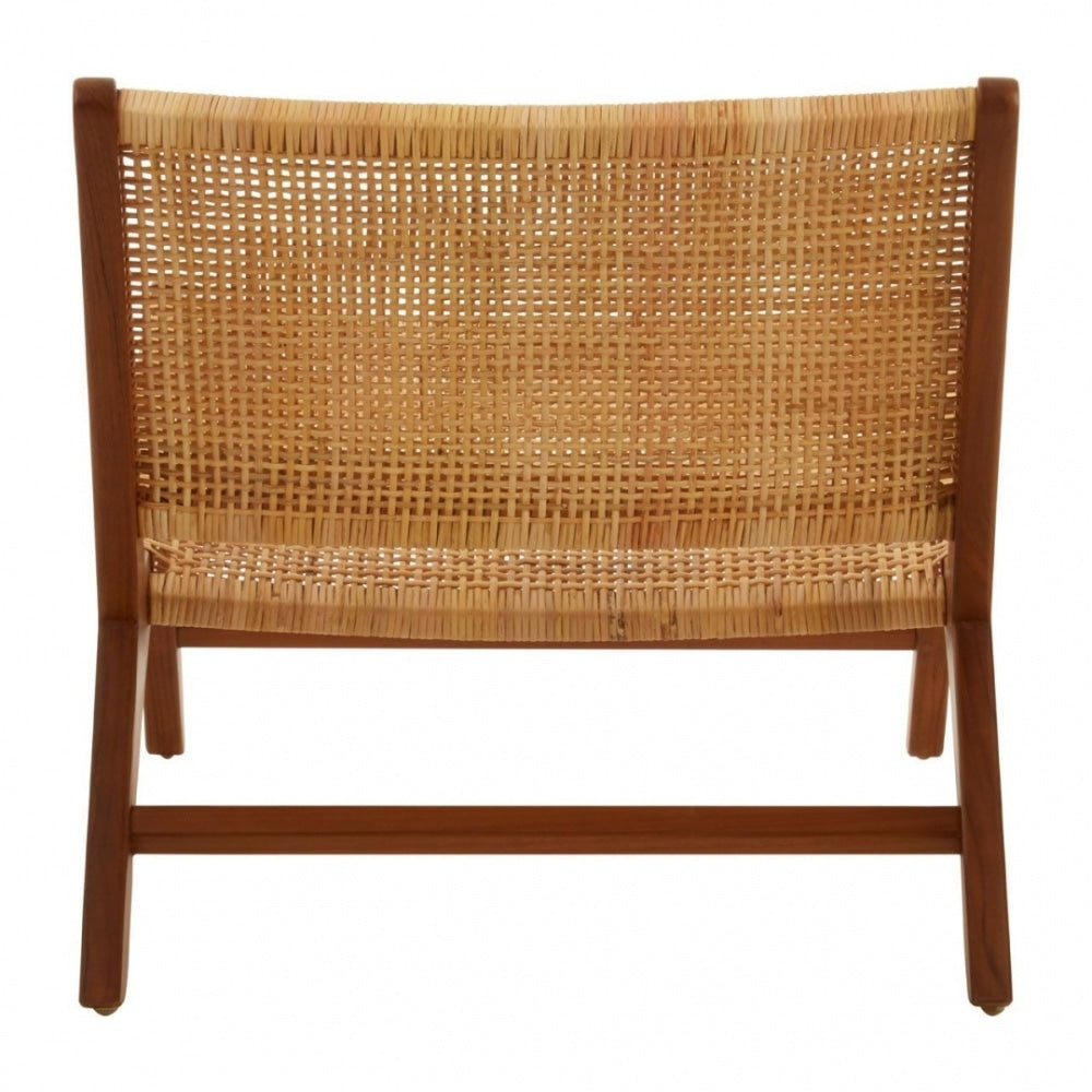 Natural Rattan And Teak Wood Reclined Lounge Chair