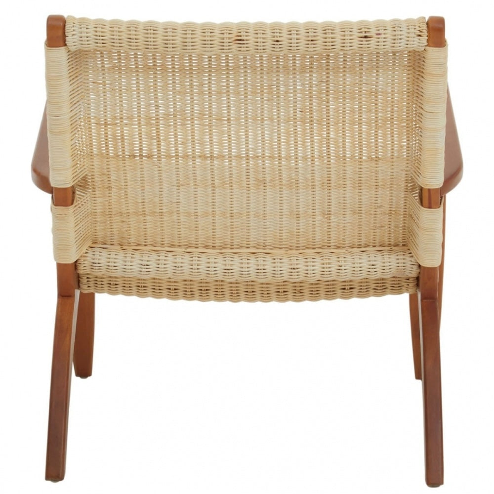 Natural Rattan And Mahogany Wood Reclined Armchair