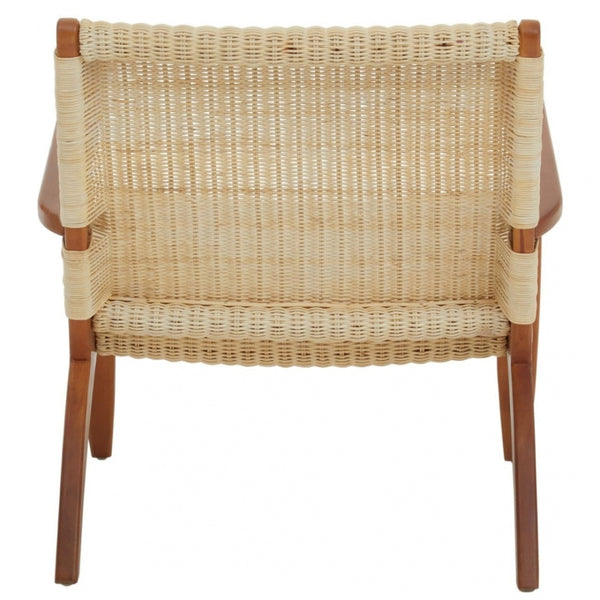 Natural Rattan And Mahogany Wood Reclined Armchair