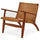 Brown Natural Rattan And Mahogany Wood Reclined Armchair
