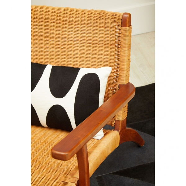 Brown Natural Rattan And Mahogany Wood Reclined Armchair