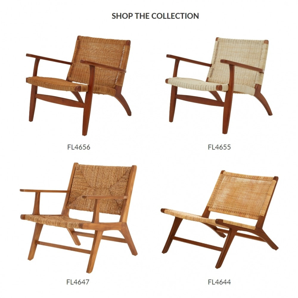 Natural Rattan And Teak Wood Reclined Armchair