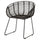 Black Natural Rattan Rounded Armchair With Black Metal Legs