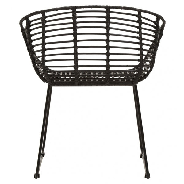 Black Natural Rattan Rounded Armchair With Black Metal Legs