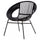 Black Natural Rattan Round Armchair With Black Iron Legs