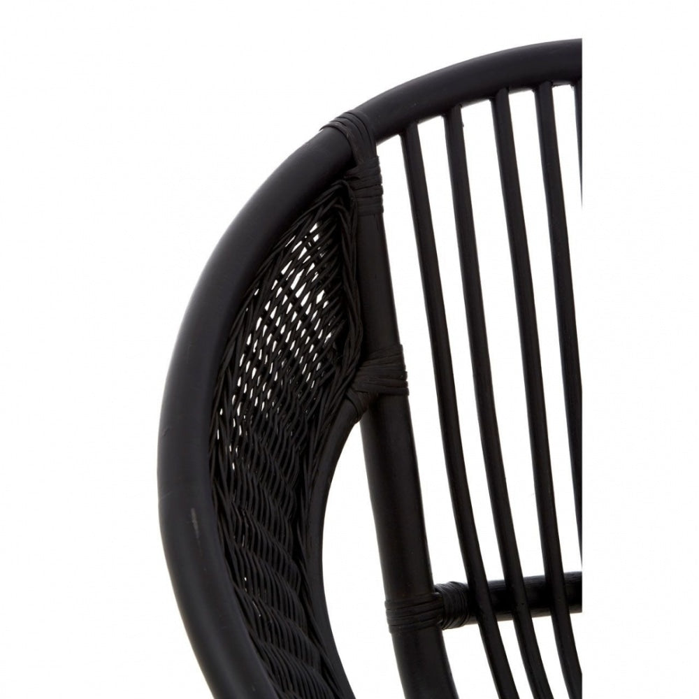 Black Natural Rattan Round Armchair With Black Iron Legs