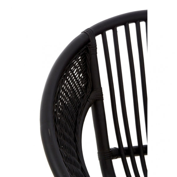 Black Natural Rattan Round Armchair With Black Iron Legs