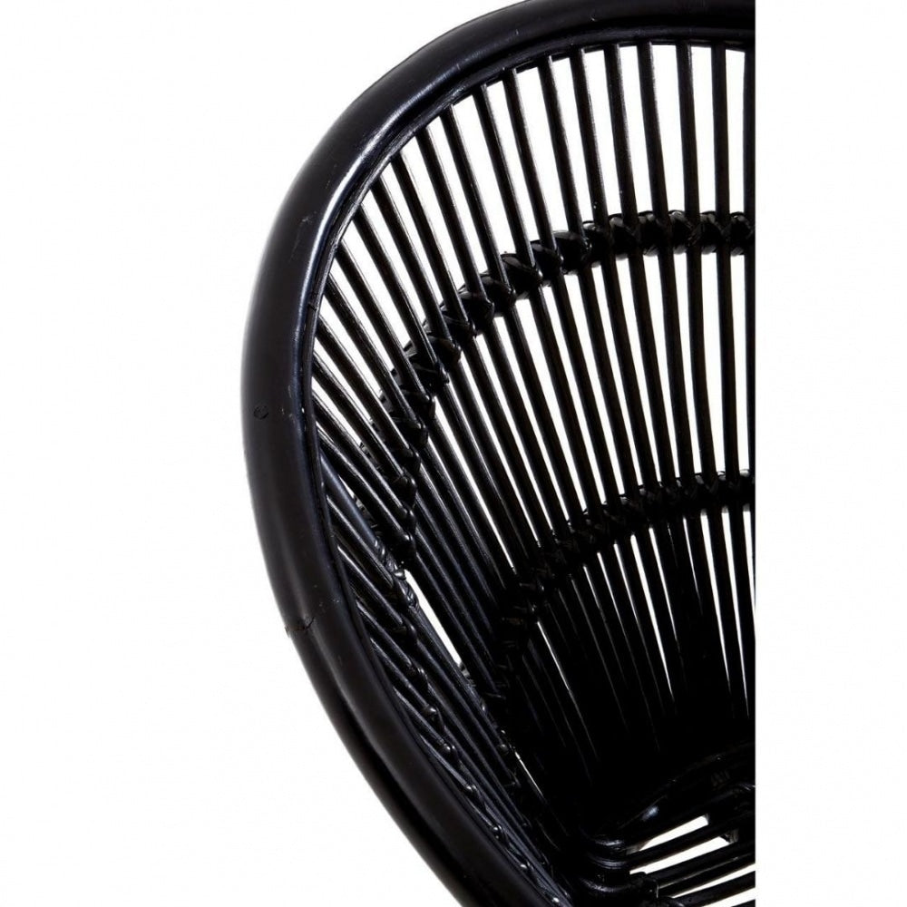 Black Natural Rattan Round Armchair With Black Metal Legs