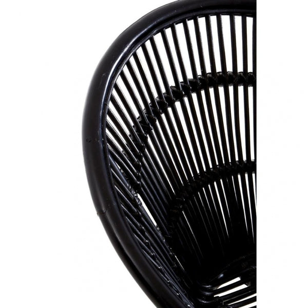 Black Natural Rattan Round Armchair With Black Metal Legs