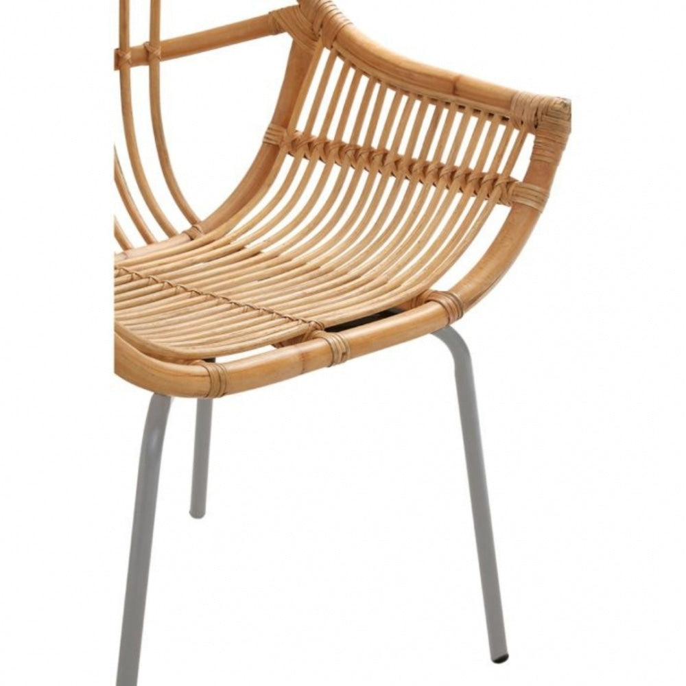 Natural Rattan Round Armchair With Grey Metal Legs