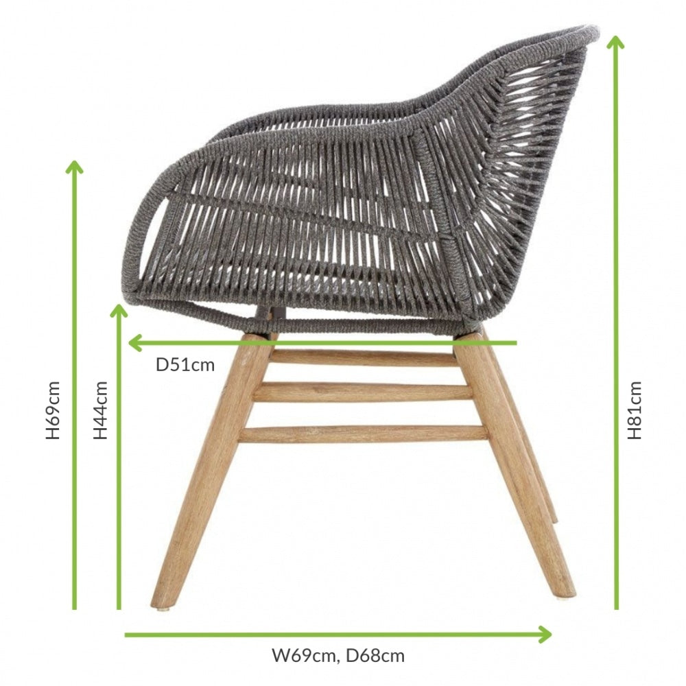Grey Natural Rope Armchair With Light Wood Legs