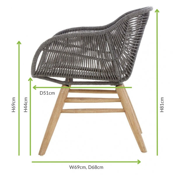 Grey Natural Rope Armchair With Light Wood Legs