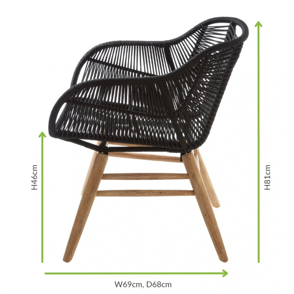 Black Natural Rope Armchair With Light Wood Legs