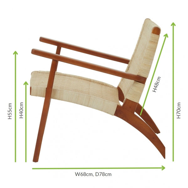 Natural Rattan And Mahogany Wood Reclined Armchair
