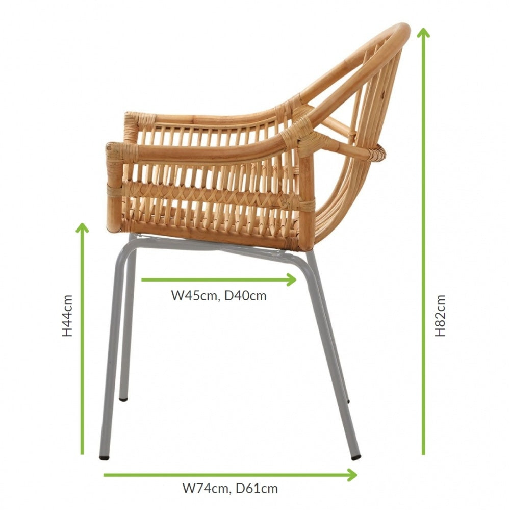 Natural Rattan Round Armchair With Grey Metal Legs