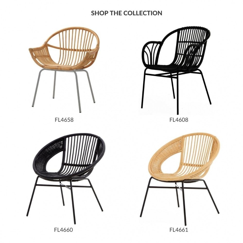 Natural Rattan Round Armchair With Grey Metal Legs