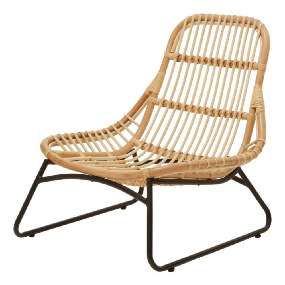 Natural Rattan Relaxed Lounge Chair With Black Metal