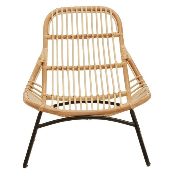 Natural Rattan Relaxed Lounge Chair With Black Metal