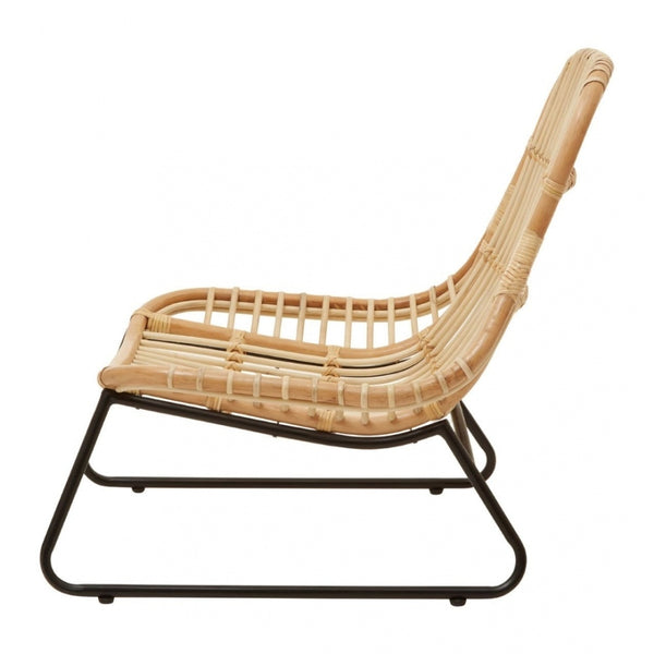 Natural Rattan Relaxed Lounge Chair With Black Metal